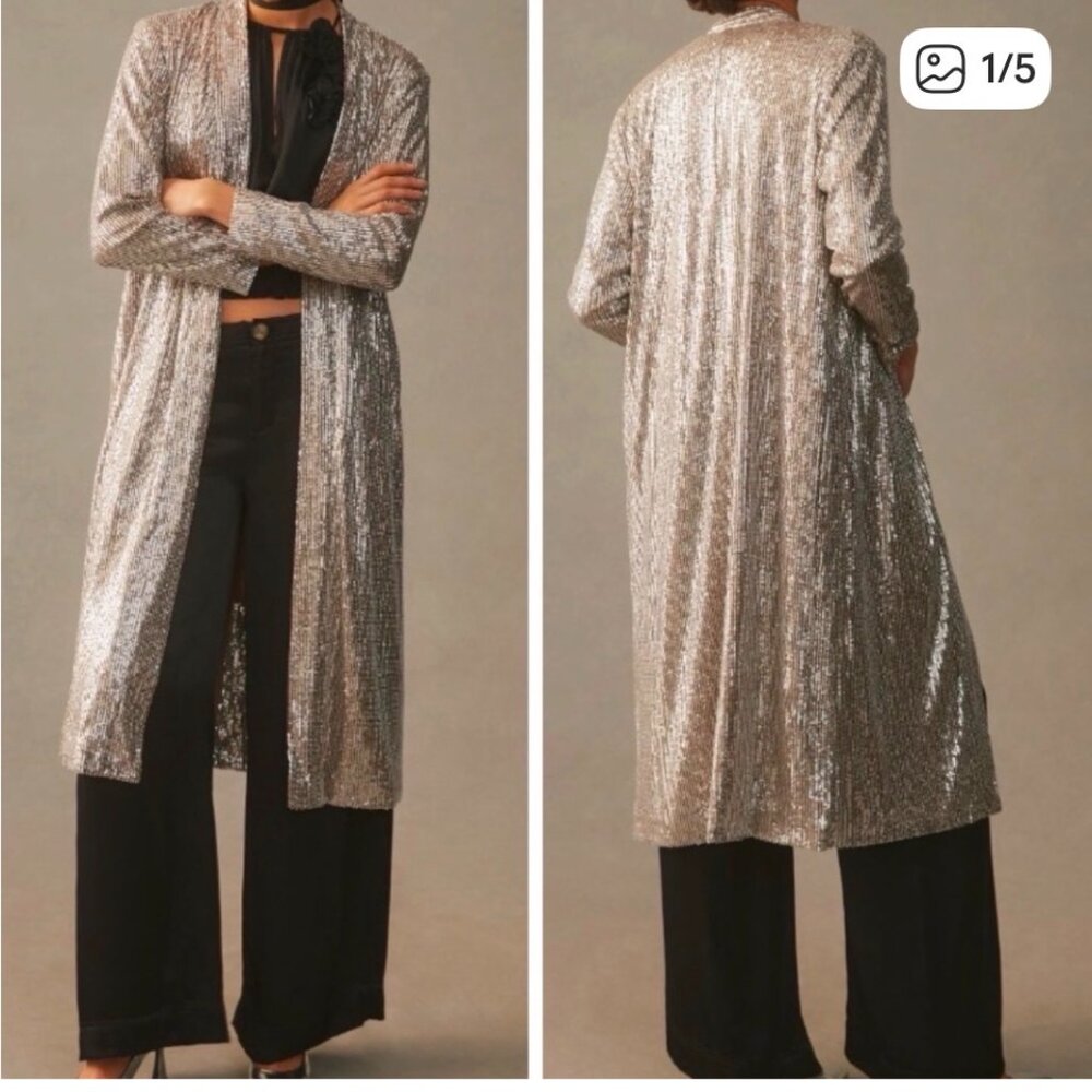 NWT Anthropologie Mare Mare Grey Sequined Duster Coat. Size S - Picture 2 of 7